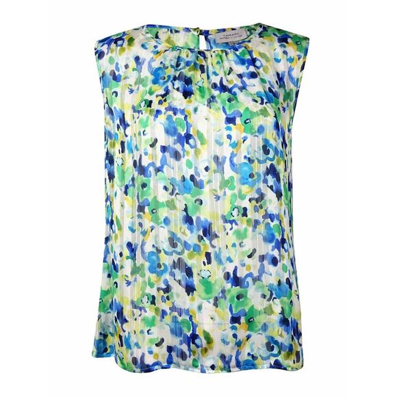 Tahari Women's 'Howard' Printed Sheer Chiffon Top - Ivory/White/Green - Picture 1 of 2